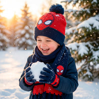 Spider-Man Bommelmütze Handschuhe und Schal Set für Kinder