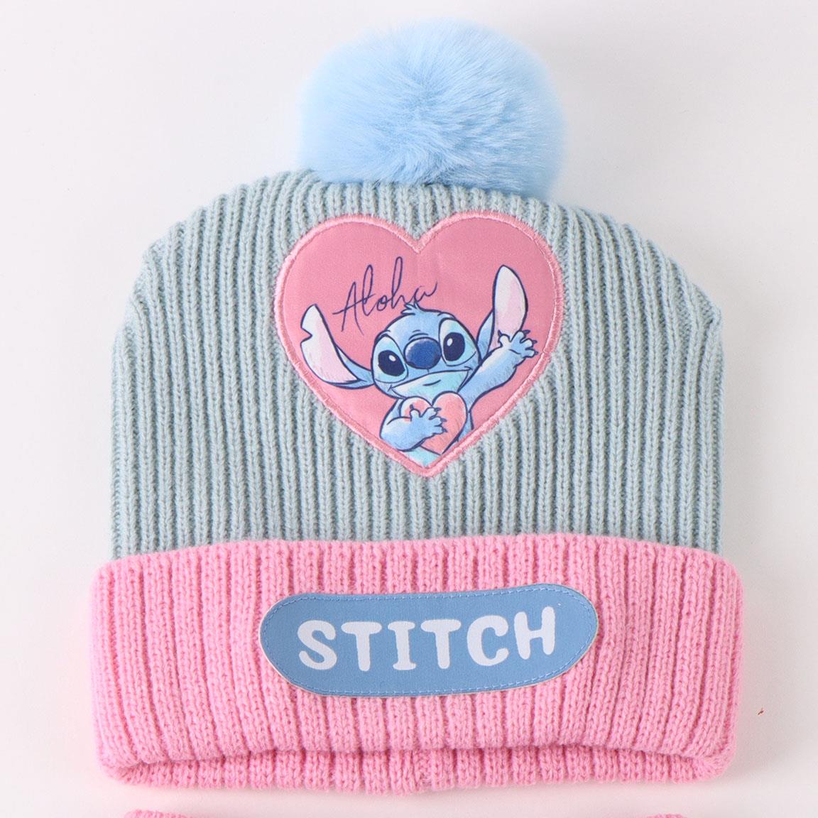 Stitch Bommelmütze Handschuhe und Schal Set für Kinder