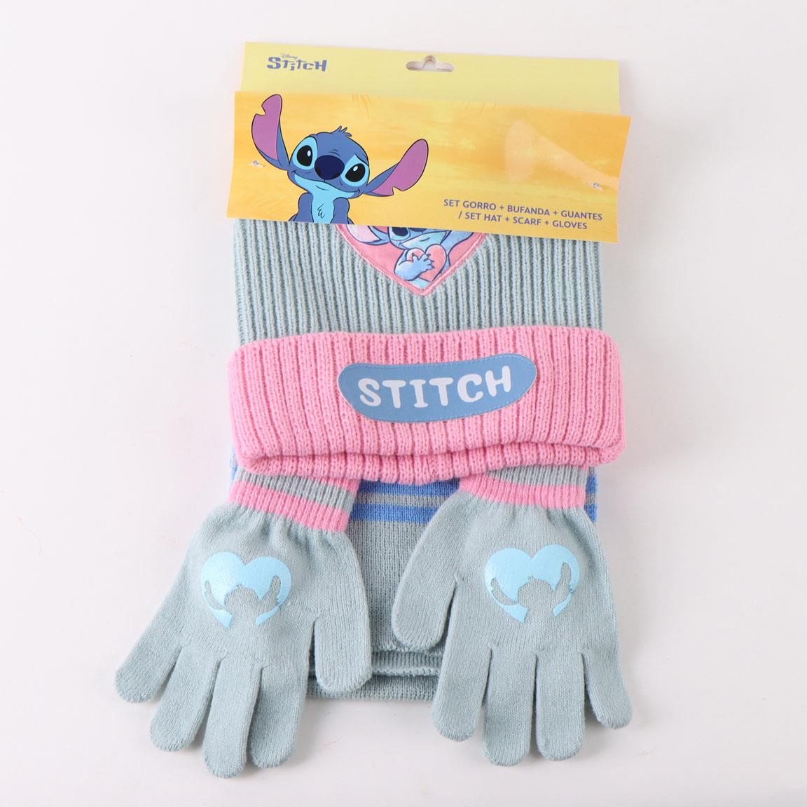 Stitch Bommelmütze Handschuhe und Schal Set für Kinder