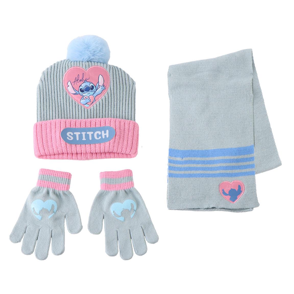 Stitch Bommelmütze Handschuhe und Schal Set für Kinder