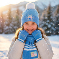 Eiskönigin Bommelmütze Handschuhe und Schal Set für Kinder