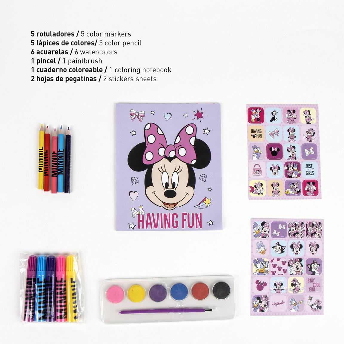 Minnie Mouse Mal- und Bastelset mit Stiften, Farben, Stickern & Malbuch im Rucksack