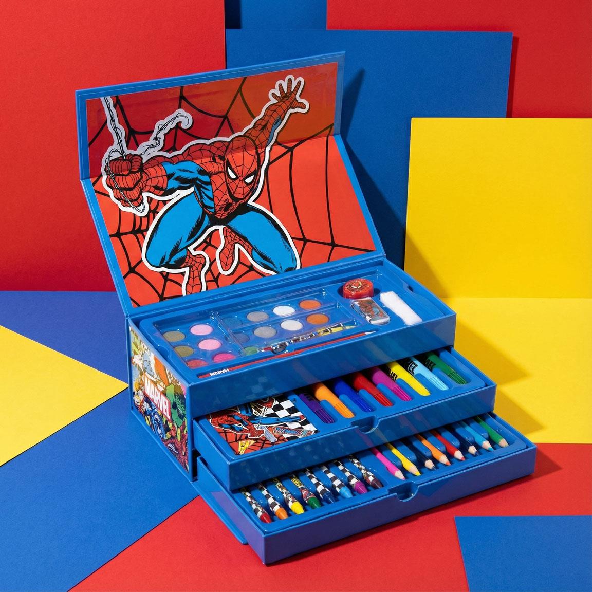 Kinder Malkoffer, 68-teilig, Avengers Spiderman Malset mit Buntstifte etc.