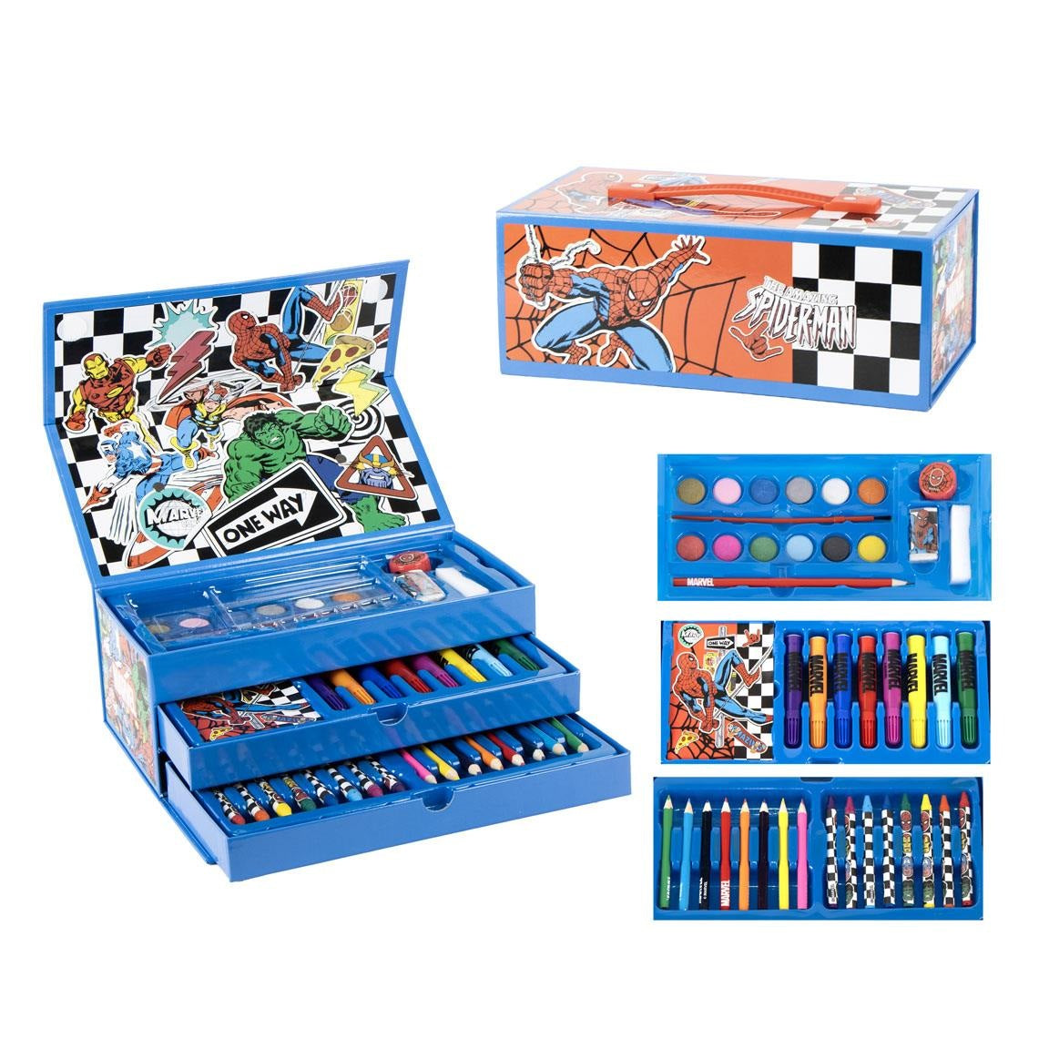 Kinder Malkoffer, 68-teilig, Avengers Spiderman Malset mit Buntstifte etc.