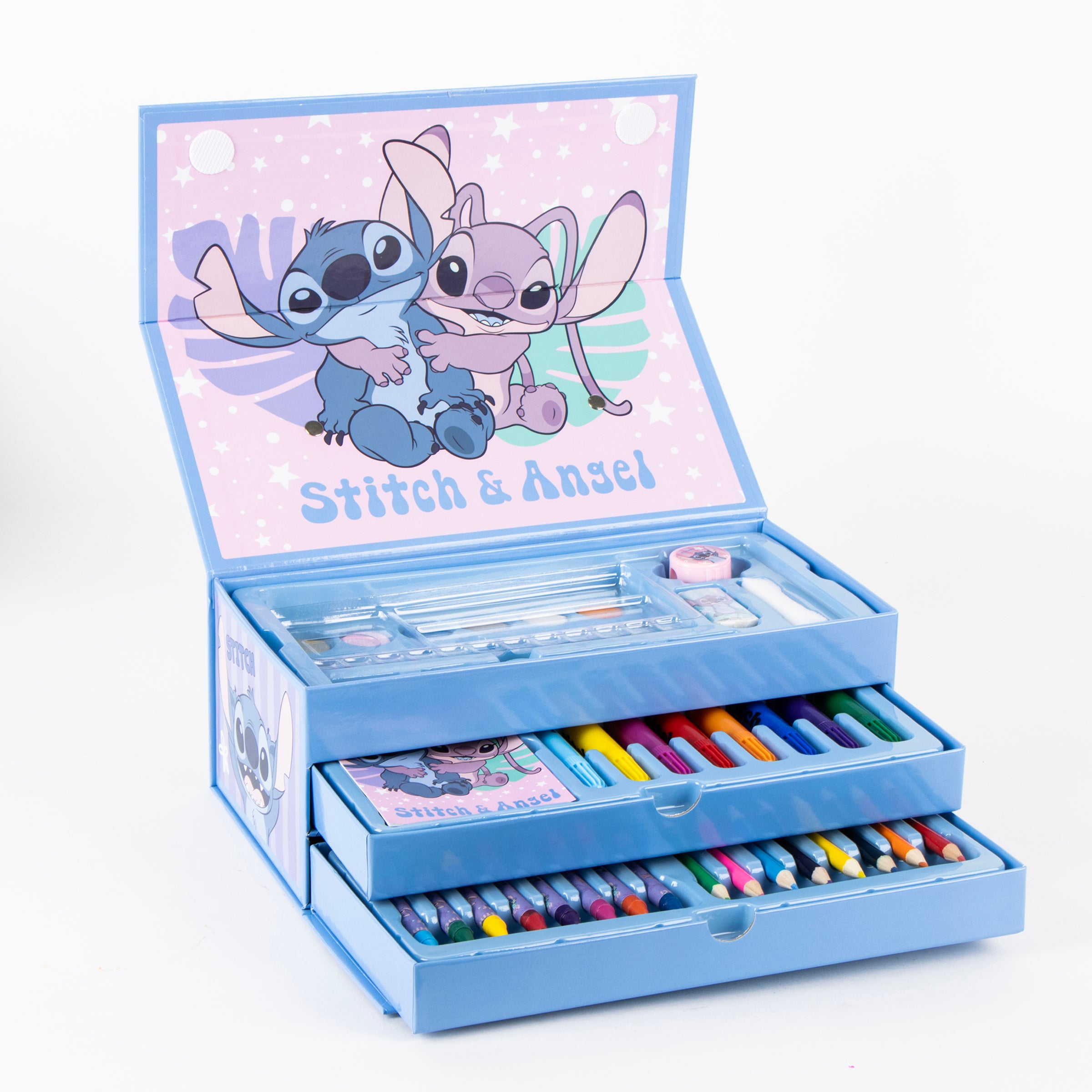 Kinder Malkoffer, 68-teilig, Lilo& Stitch Malset mit Buntstifte etc.