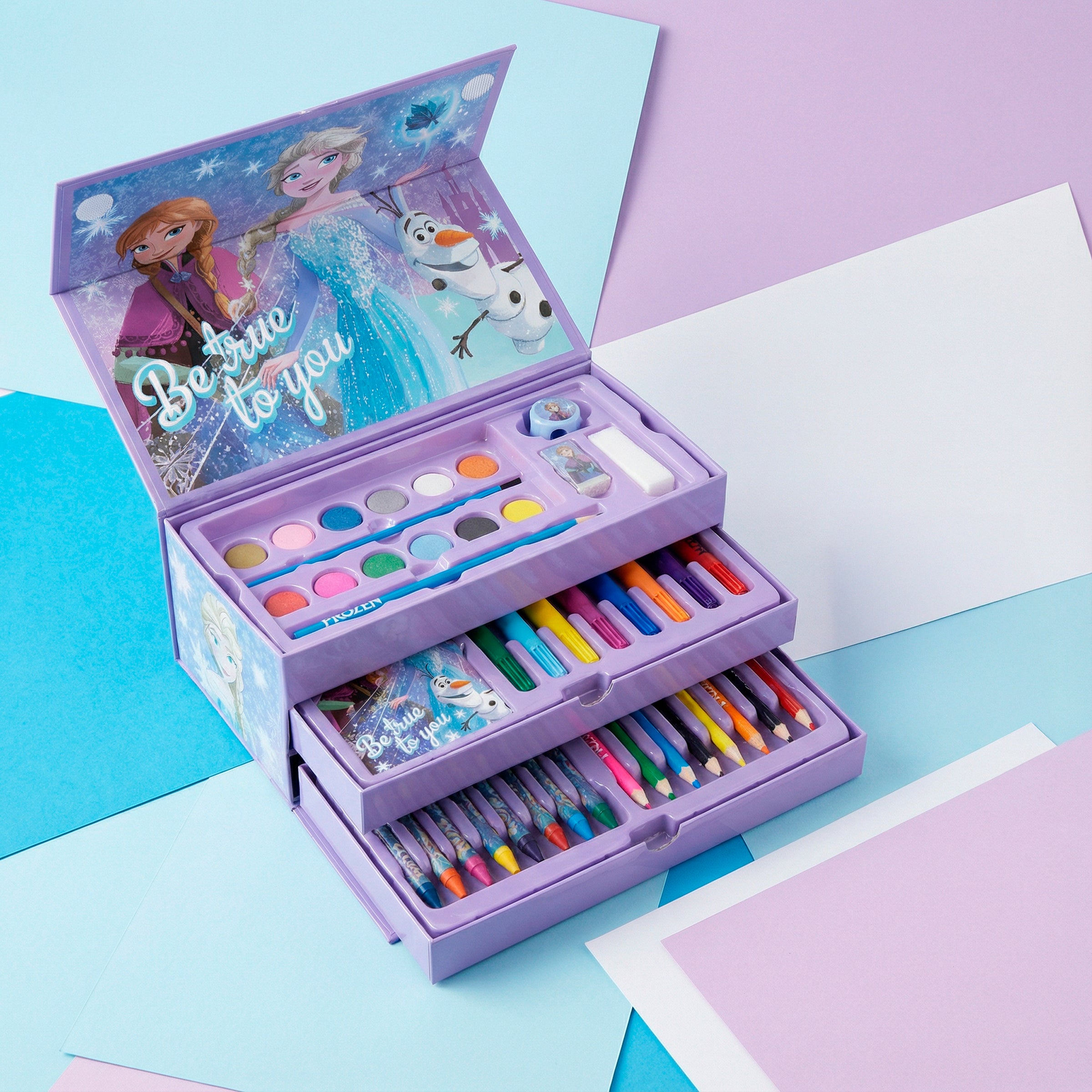 Kinder Malkoffer, 68-teilig, Eiskönigin Anne und Elsa Malset mit Buntstifte, Filzstifte, Wasserfarbe