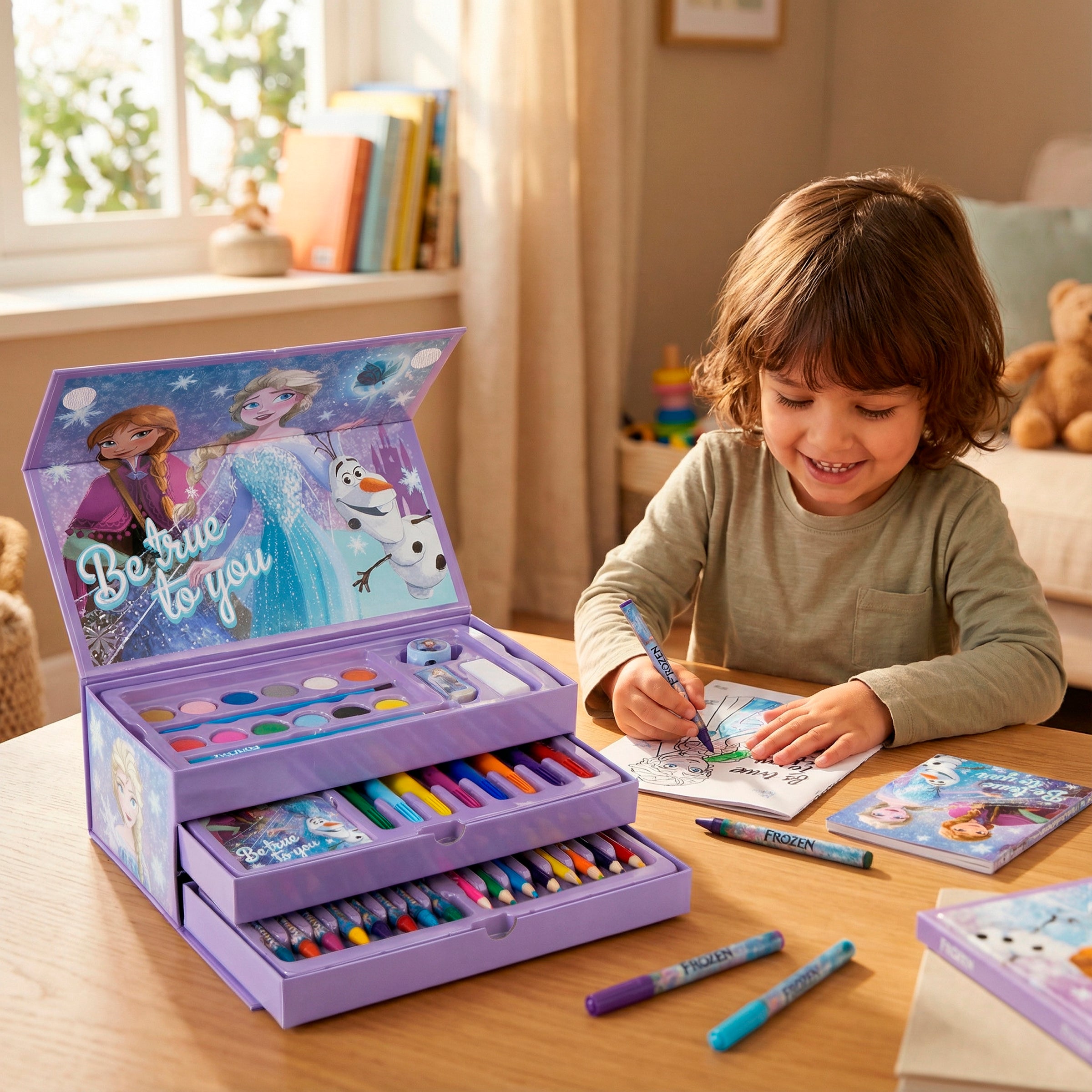 Kinder Malkoffer, 68-teilig, Eiskönigin Anne und Elsa Malset mit Buntstifte, Filzstifte, Wasserfarbe