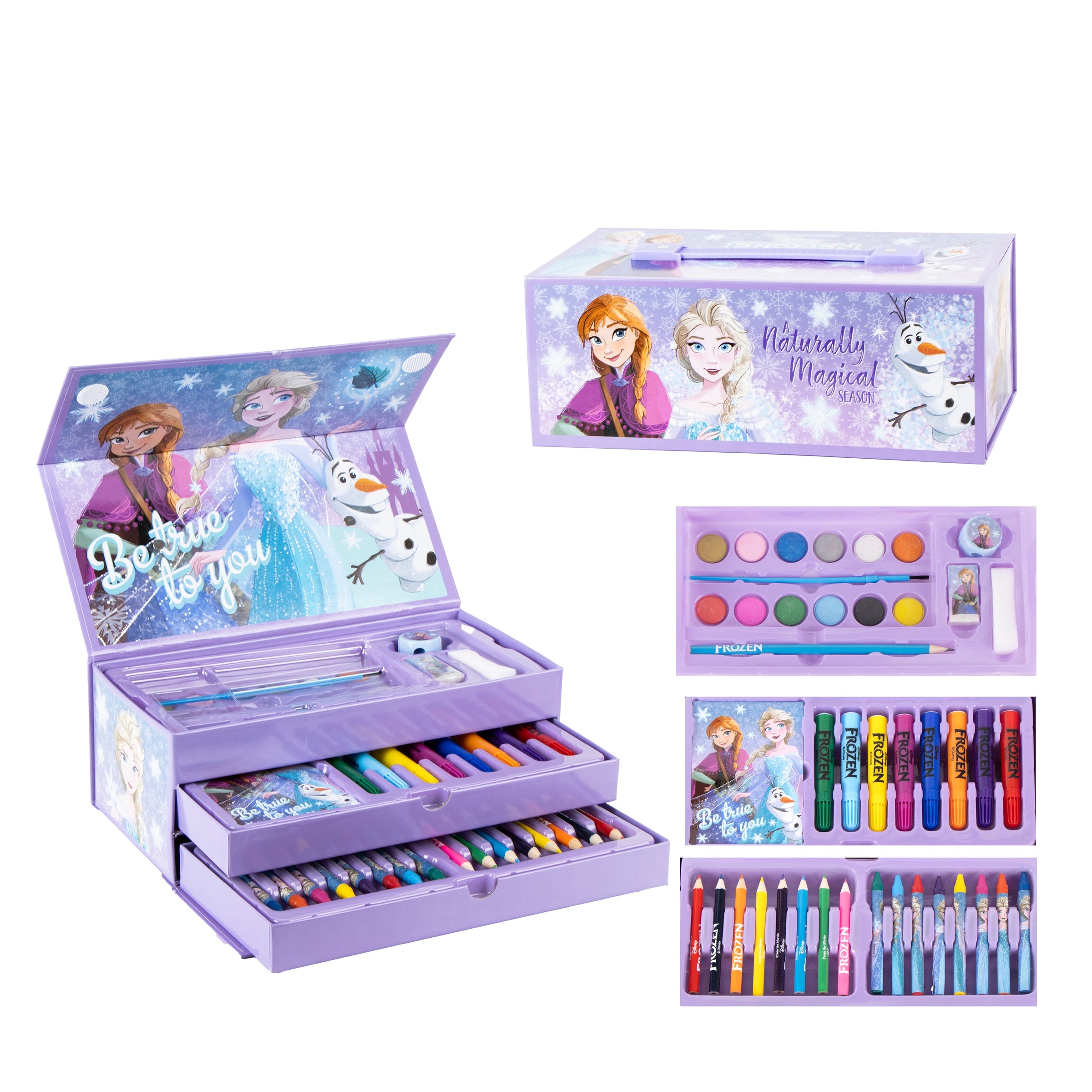 Kinder Malkoffer, 68-teilig, Eiskönigin Anne und Elsa Malset mit Buntstifte, Filzstifte, Wasserfarbe
