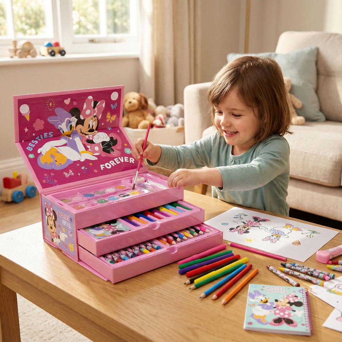 Kinder Malkoffer, 68-teilig, Minnie Maus Malset mit Buntstifte etc.