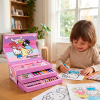 Kinder Malkoffer, 68-teilig, Hello Kitty Malset mit Buntstifte, Filzstifte, Wasserfarbe