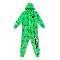 Minecraft Onesie Creeper Fleece Jumpsuit Schlafoverall mit Kapuze