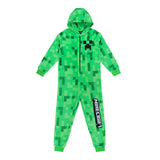 Minecraft Onesie Creeper Fleece Jumpsuit Schlafoverall mit Kapuze