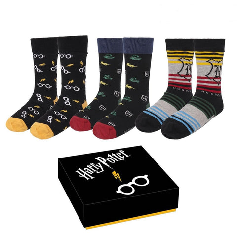Harry Potter Socken Strümpfe Hogwarts Design in hochwertiger Geschenkbox 3er Set