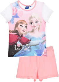 Die Eiskönigin Frozen Mädchen Pyjama kurzer Schlafanzug Anna und ELSA Weiss-Rosa