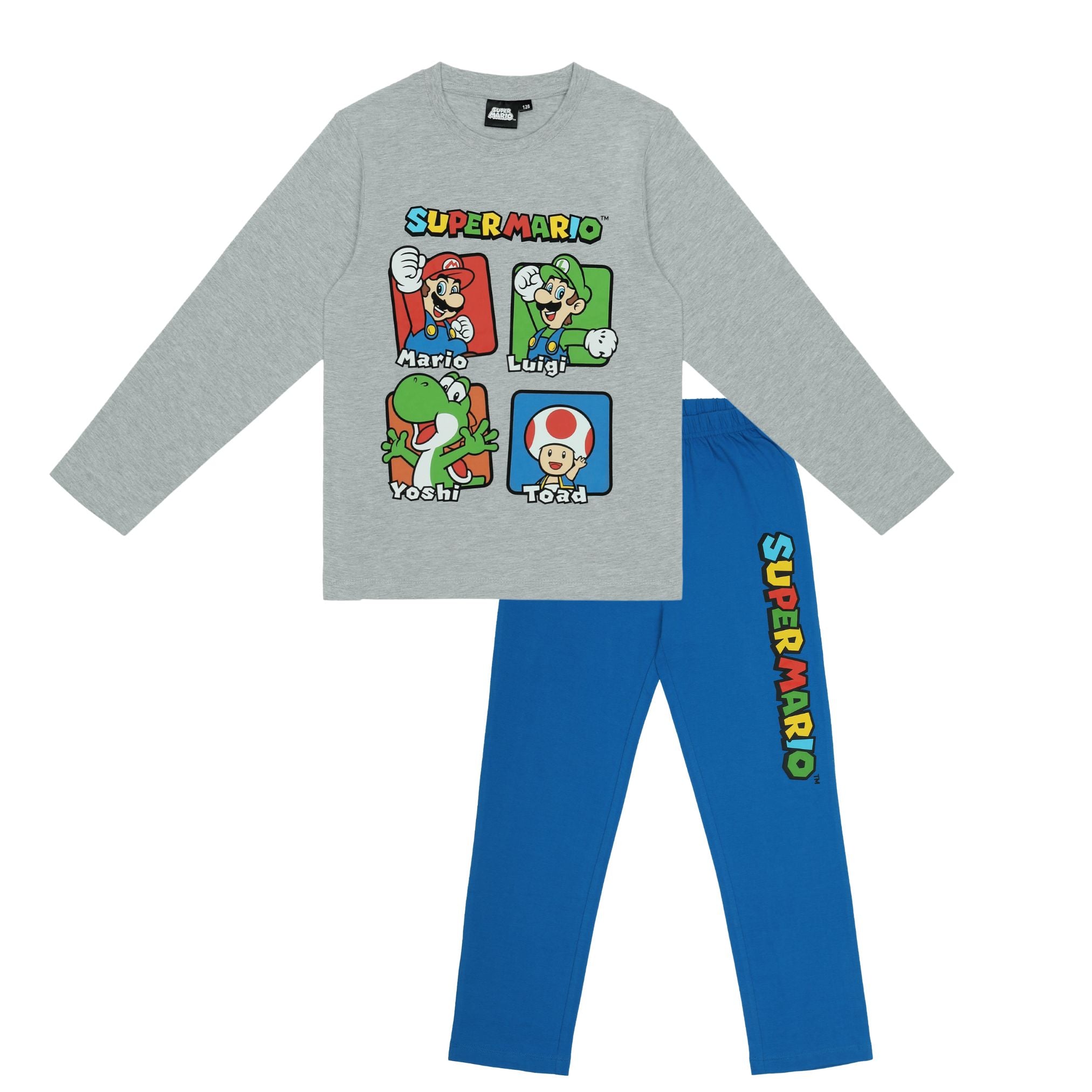 Super Mario Schlafanzug Pyjama mit Mario, Yoshi, Toad und Luigi