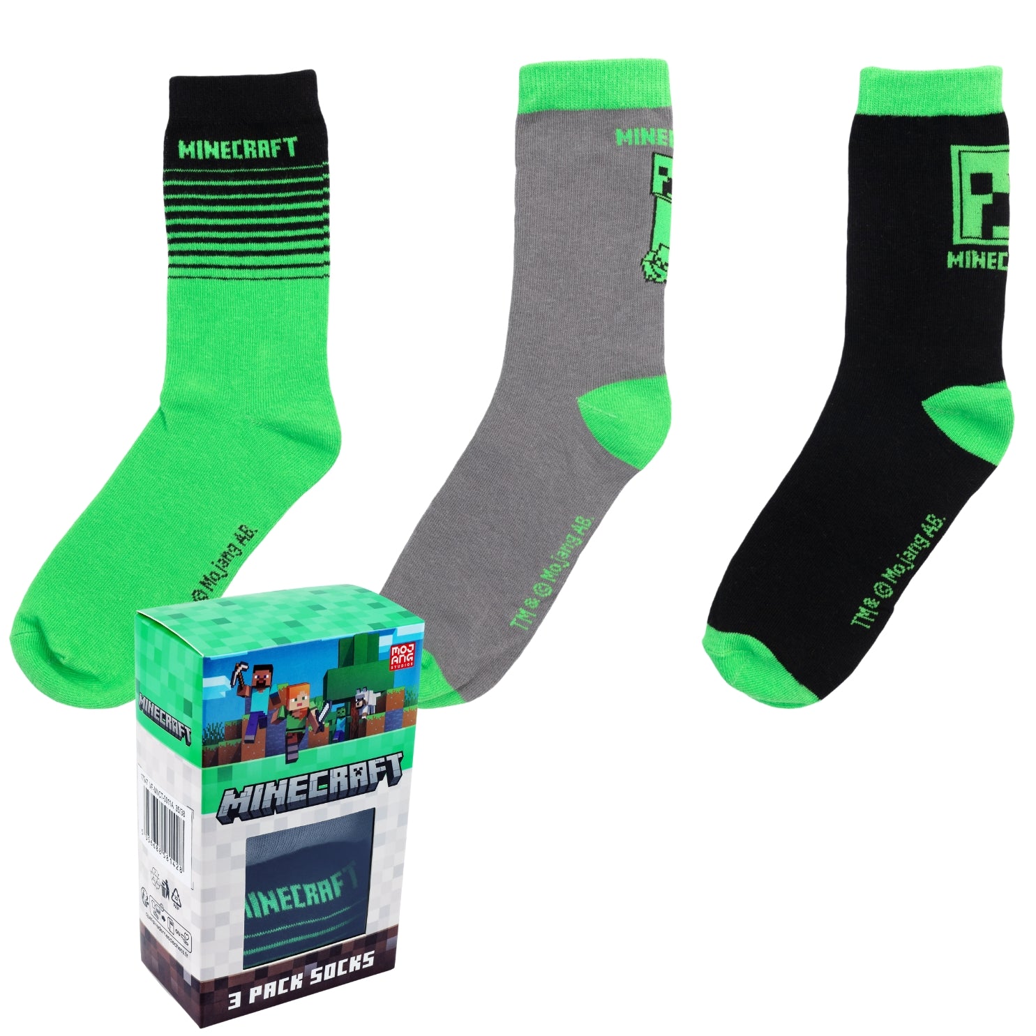 Minecraft Creeper Socken Strümpfe 3er Paar in Minecraft Geschenkverpackung