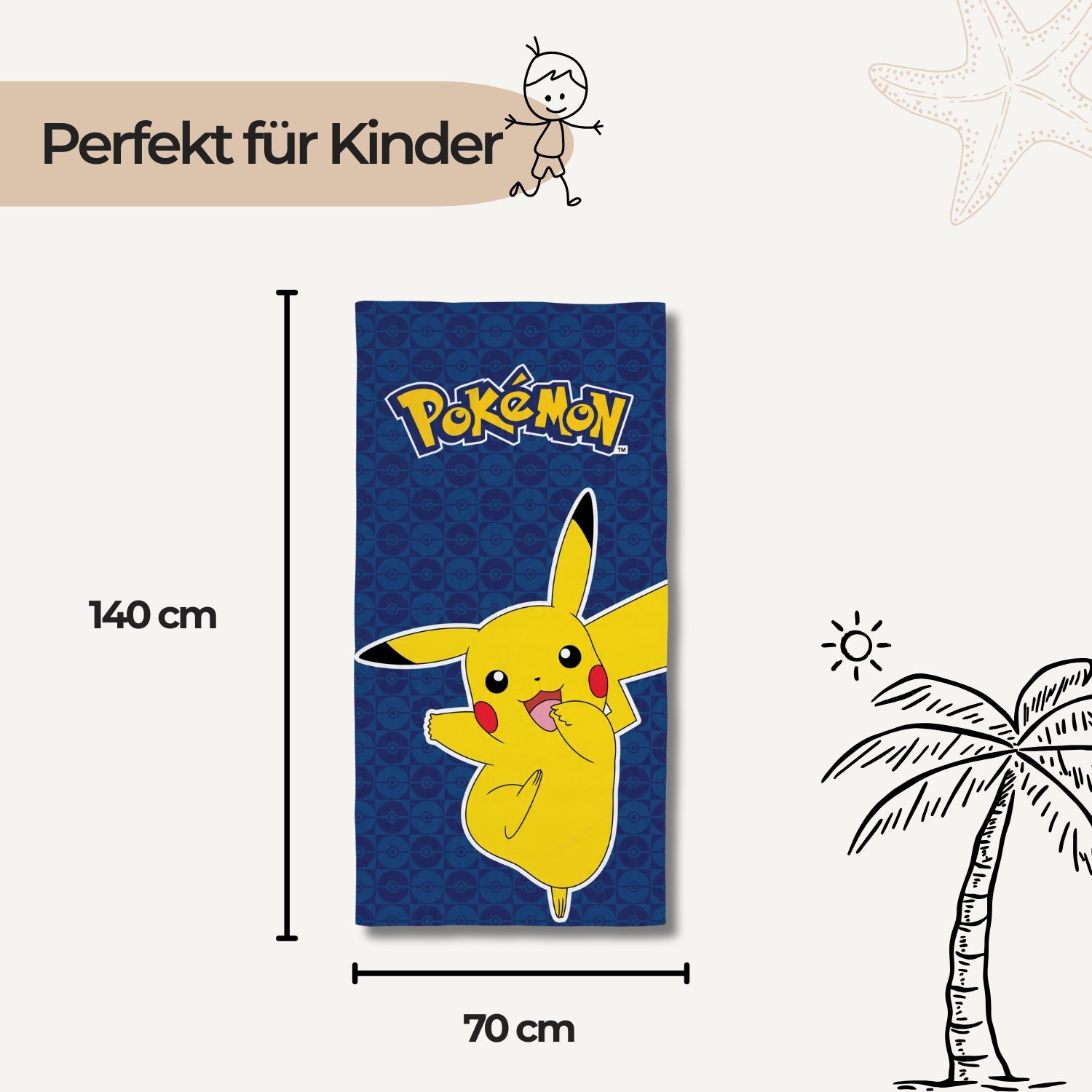 Pokémon Strandtuch, 100% Baumwolle, 140 x 70 cm