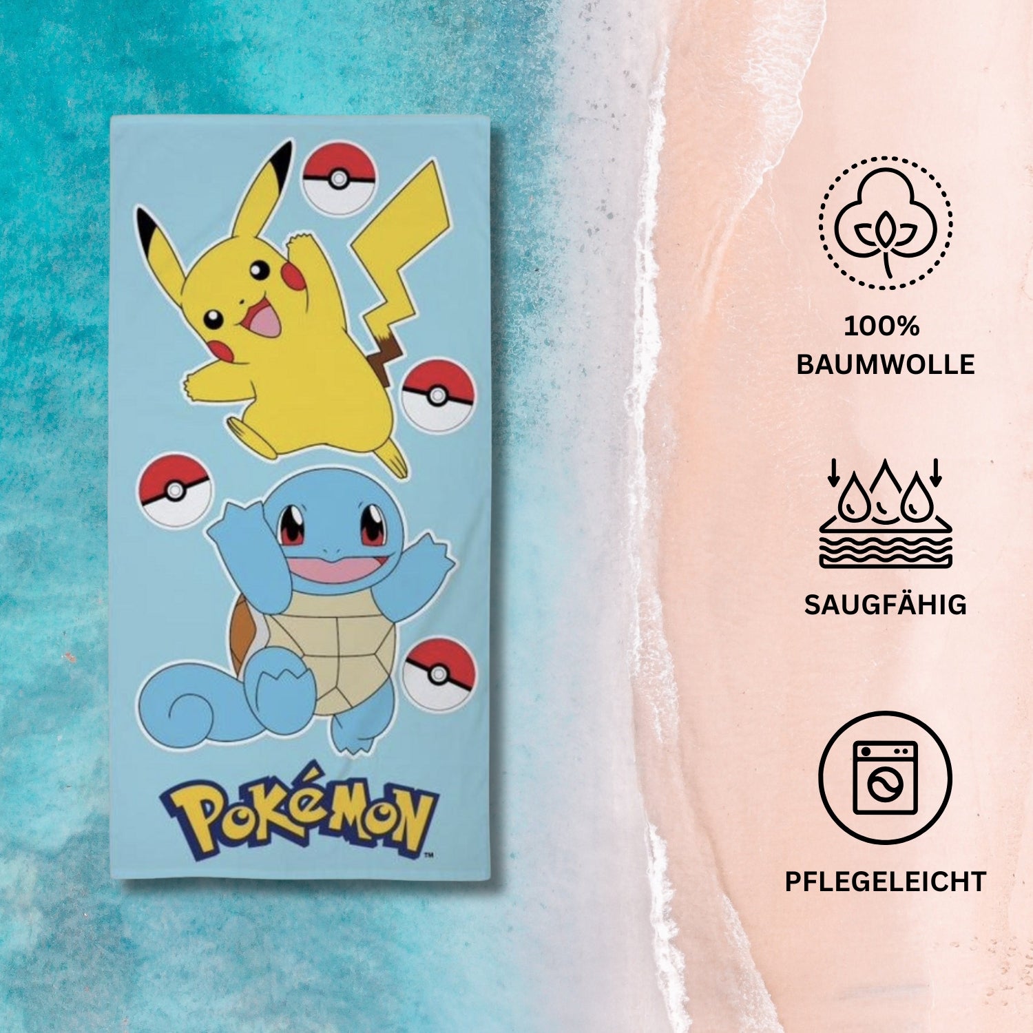 Pokémon Strandtuch, 100% Baumwolle, 140 x 70 cm