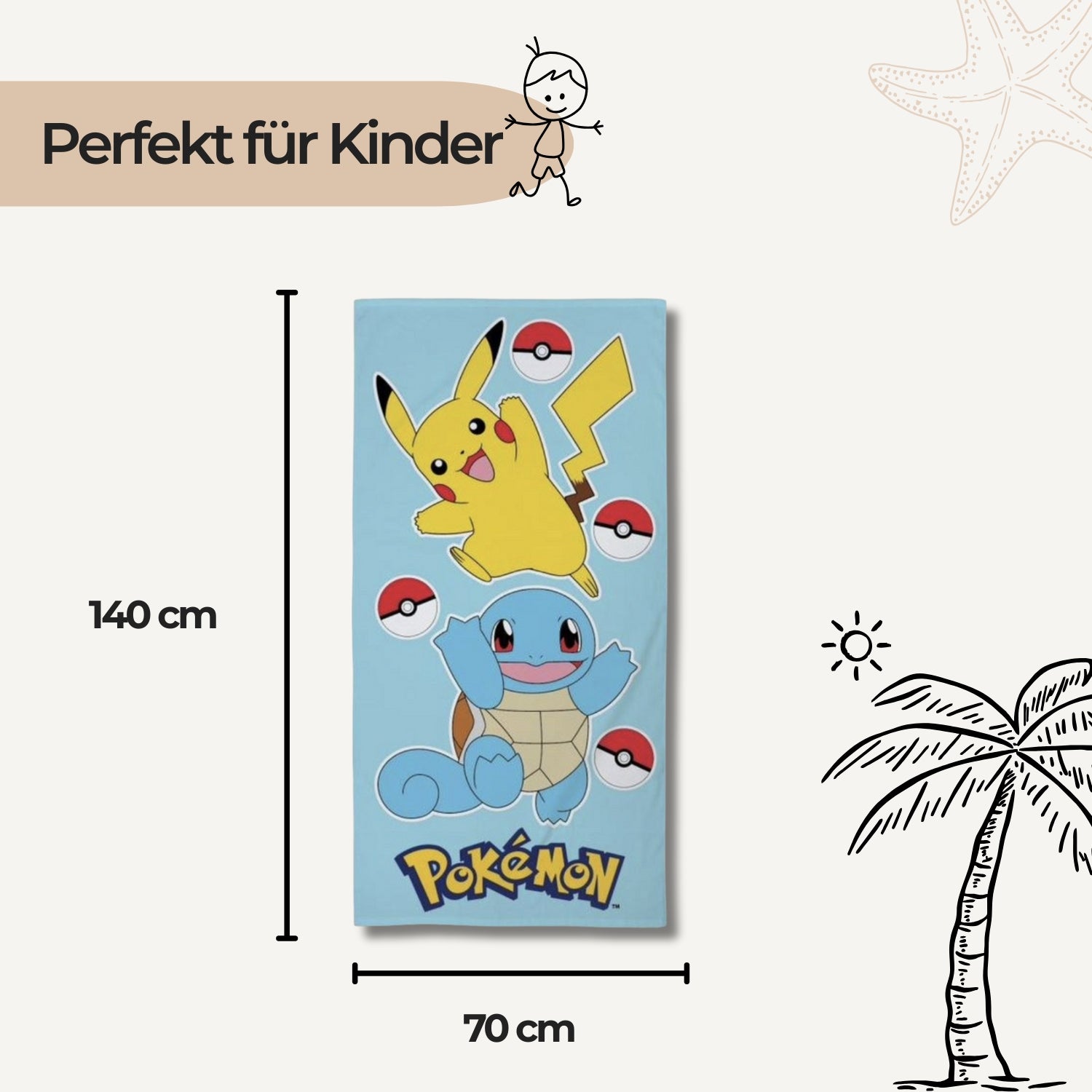 Pokémon Strandtuch, 100% Baumwolle, 140 x 70 cm