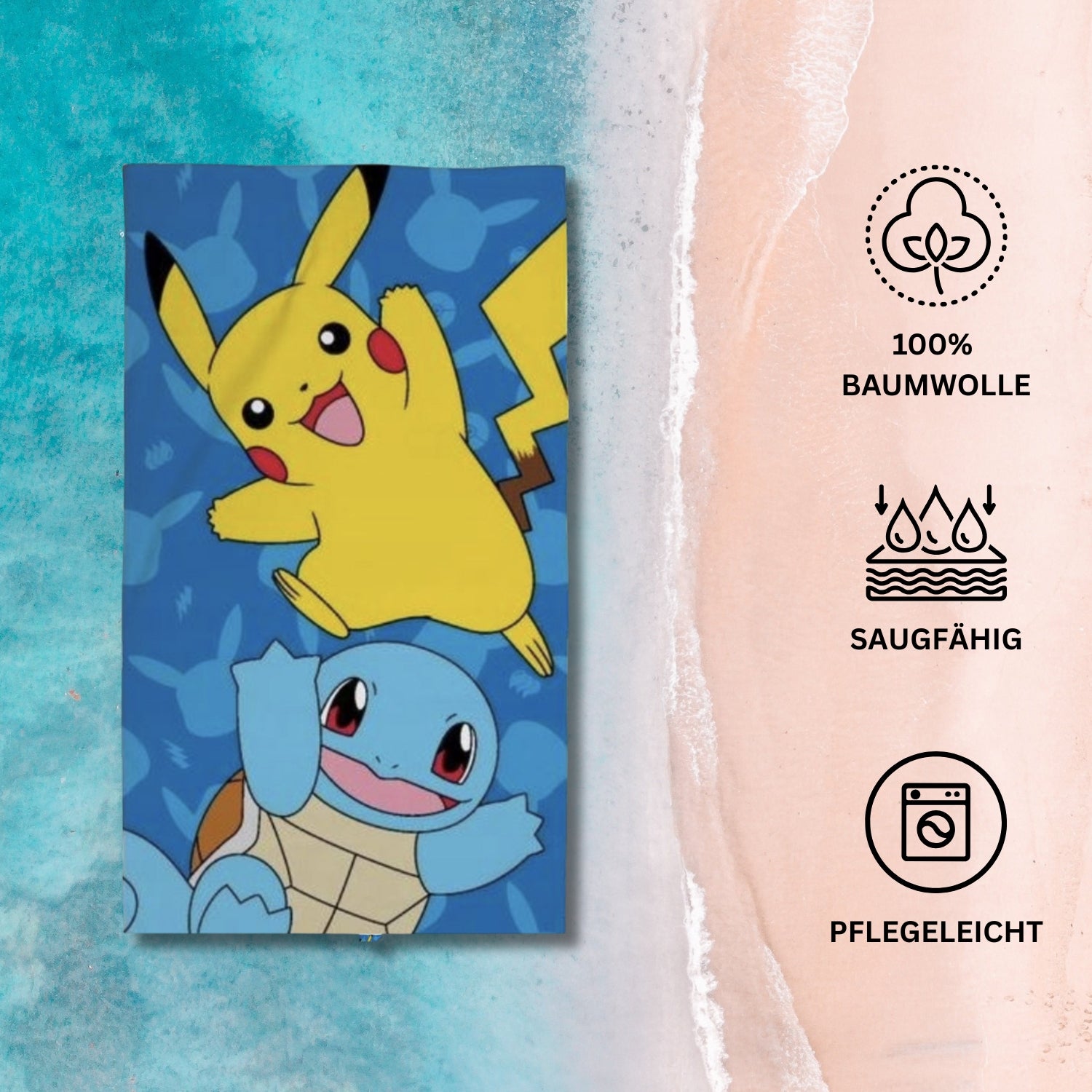Pokémon Strandtuch, 100% Baumwolle, 140 x 70 cm