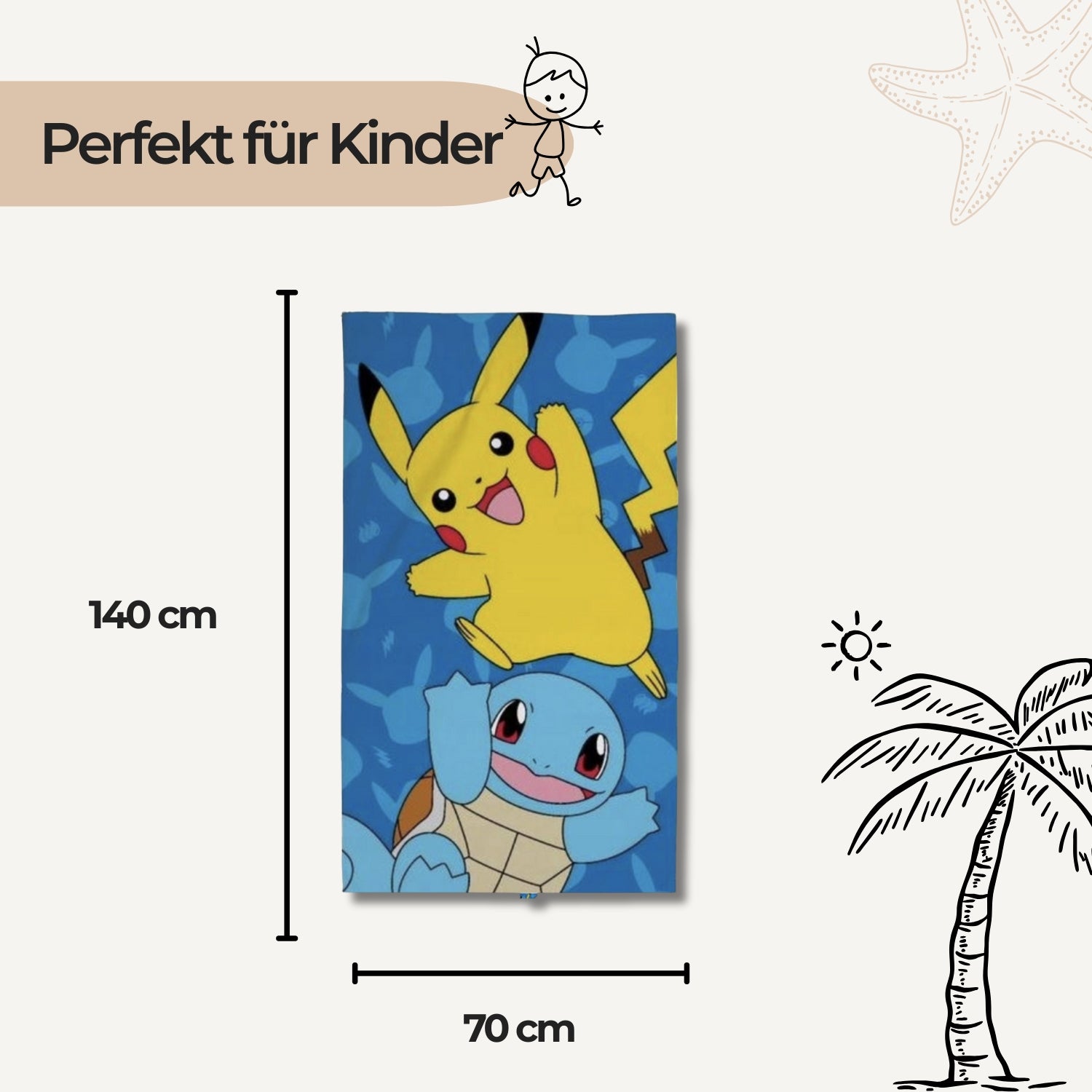 Pokémon Strandtuch, 100% Baumwolle, 140 x 70 cm