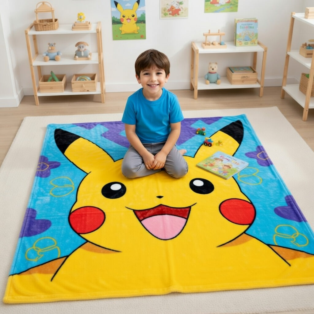 Pokémon Pikachu große Kuscheldecke,150x200 cm, sehr weich und flauschig